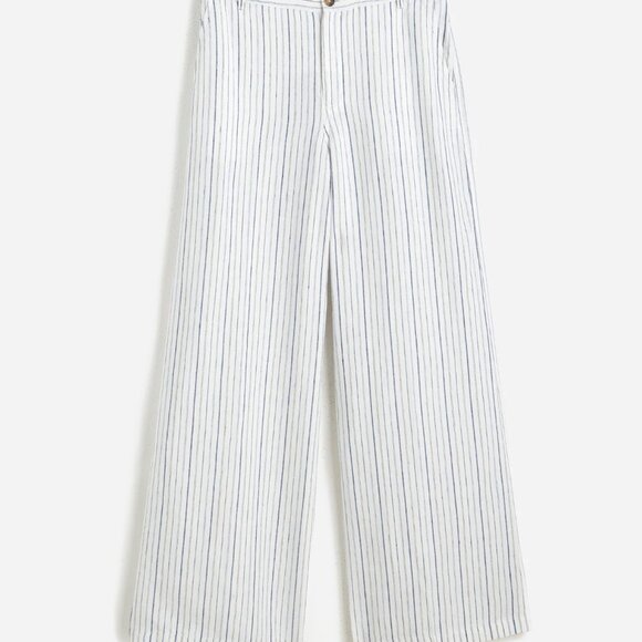 Madewell Zoe Women’s Relaxed Wide Pant 100% Linen Blue White Beachy Stripe (2) - Picture 2 of 6